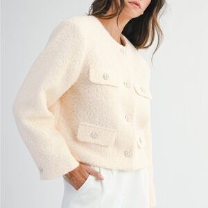 Mable NWT Ivory Boucle Teddy Dress Coat Small Shoulder Pads Daisy Accent Buttons